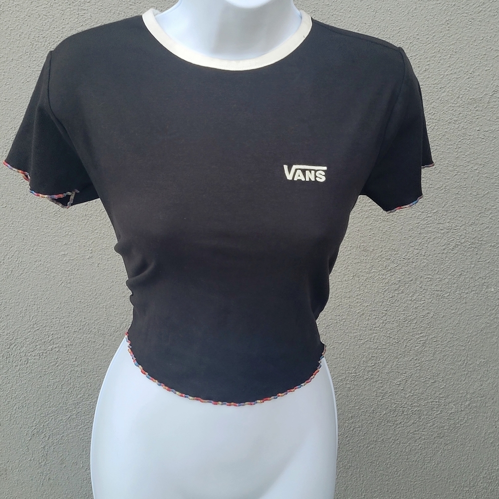 Womens Vans Black & White Fitted Baseball Style Top - Size Medium